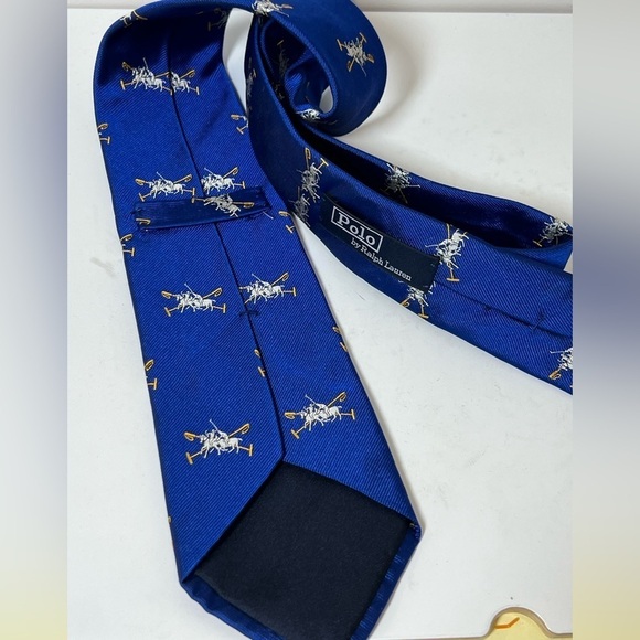 Rare Polo Ralph Lauren Hand Made in Italy Navy All Over Logo Polo Horses Tie - Picture 7 of 11